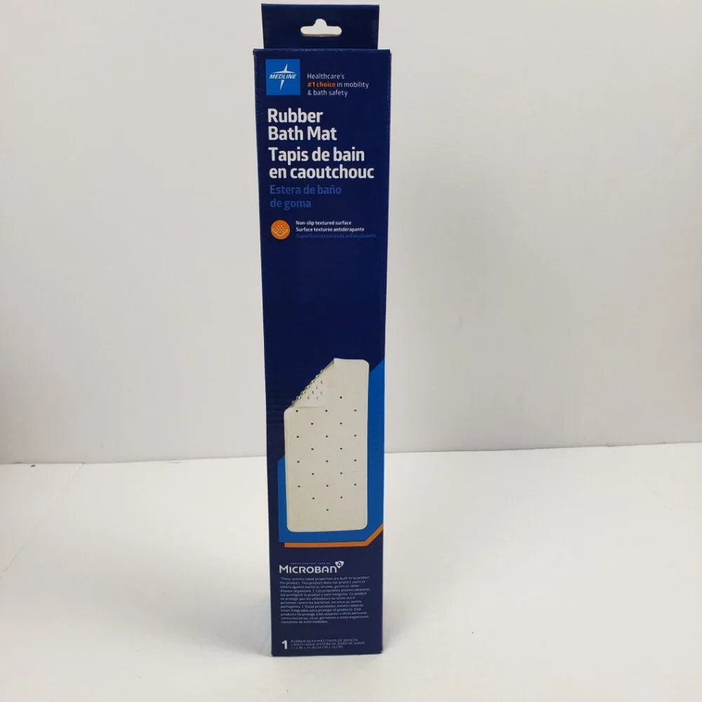 Medline Rubber Bath Mat 13x29 Off White Microban Non Slip